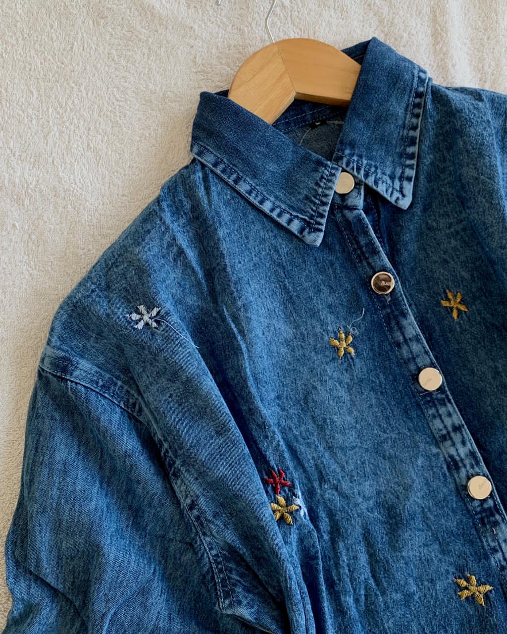 Embroidered Oversized Denim Co-ord Set - Wide Leg Baggy Jean Two-Piece